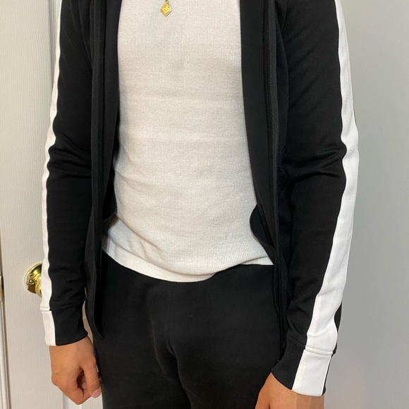 Black Track Jacket with White Striped Sleeves - Picture 3 of 3